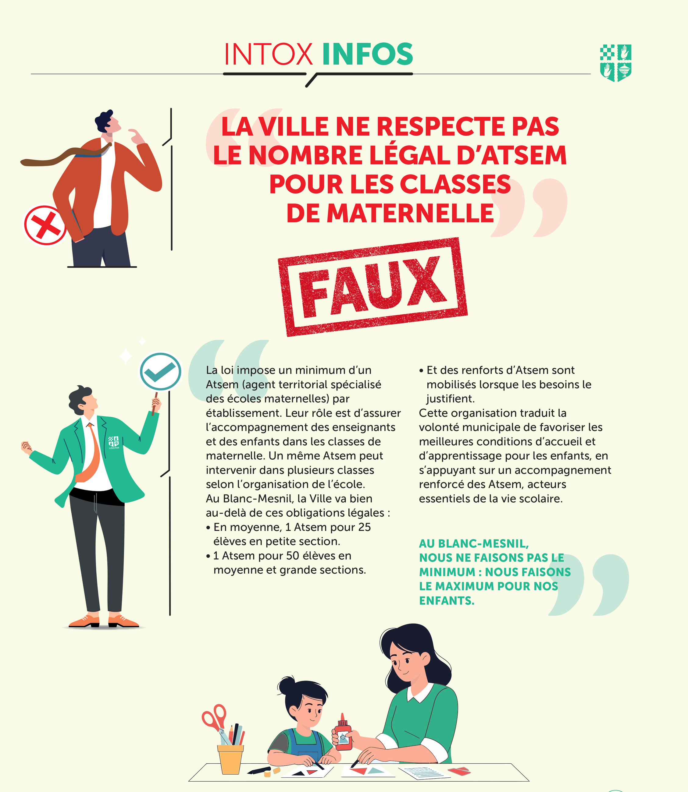 Intox/infos : La Ville ne respacte pas le nombre légal d'ATSEM pour les classes de maternelle